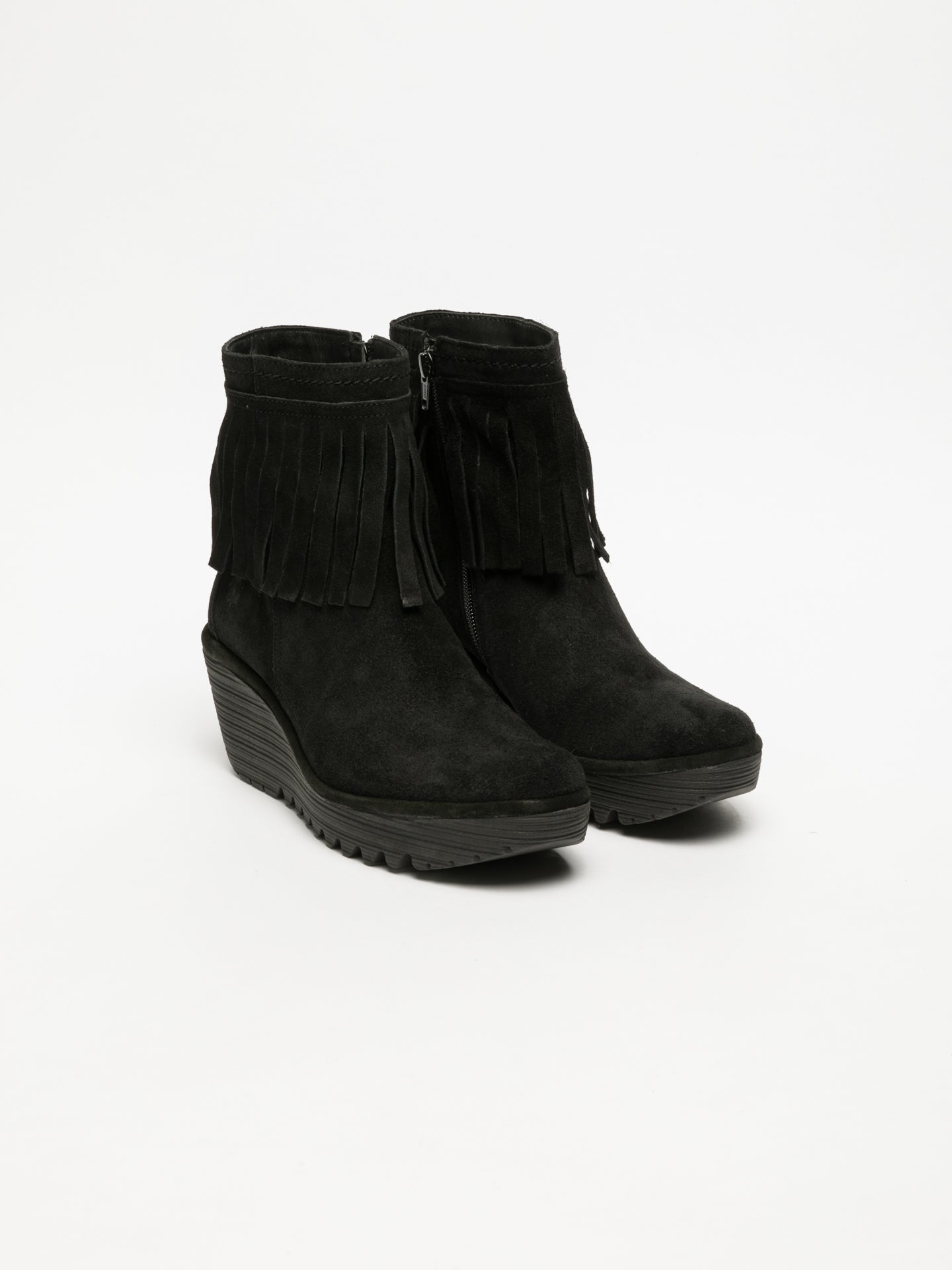 Fly London Black Fringed Ankle Boots